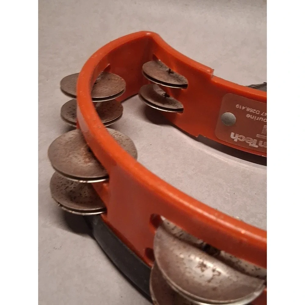 Vtg Rhythm Tech Tambourine Red Half Moon Double Row Brass Jingles